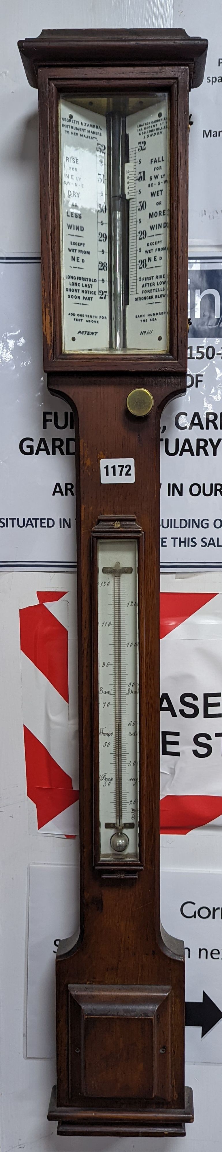 A Victorian Negretti & Zambra oak cased stick barometer and thermometer, height 103cm